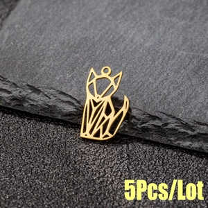 Minimalist Stainless Steel Hollow Origami Fox Pendant For Women Fashion Jewelry DIY Geometric Animal Accessory