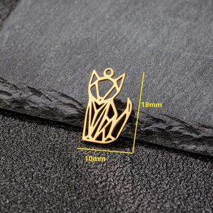 Minimalist golden origami fox pendant made of stainless steel measuring 18mm by 10mm