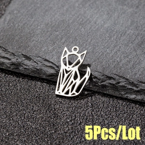 Set of 5 minimalist origami fox pendants in hollow stainless steel geometric design