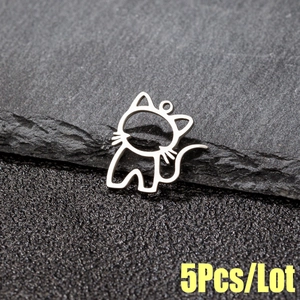 Lot de 5 pendentifs chat évidés en acier inoxydable pour création de bijoux DIY