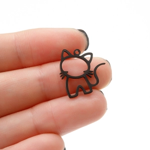 Pendentif chat en acier inoxydable noir mat avec contours minimalistes pour bijoux DIY