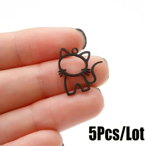 Pendentif chat évidé en acier inoxydable noir pour la création de bijoux et accessoires