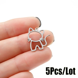 Lot de 5 breloques chat mignon en acier inoxydable pour création de bijoux faits main