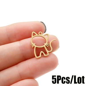 Pendentif Chat Creux en Acier Inoxydable pour la Fabrication de Bijoux DIY Accessoires Mode Charmes d'Animaux pour Femmes