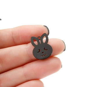 Matte black stainless steel hollow bunny pendant for DIY jewelry making and necklaces