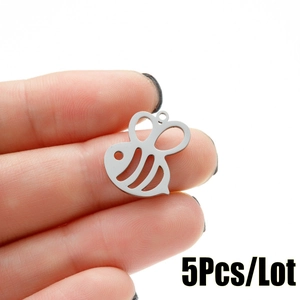 5Pcs stainless steel hollow bee charms for handmade jewelry making in matte silver