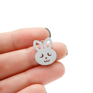 Cute hollow rabbit pendant in polished stainless steel for DIY jewelry making charm