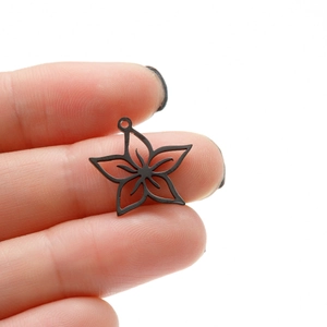 Minimalist black stainless steel hollow flower pendant charm for necklace DIY making