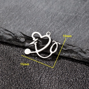 Stethoscope heart shaped stainless steel pendant 15mm for medical jewelry making