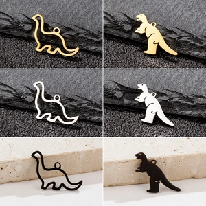 Cute Stainless Steel Hollow Dinosaur Pendants For DIY Jewelry Making Cartoon Animal Charms Minimalist Craft Accessories