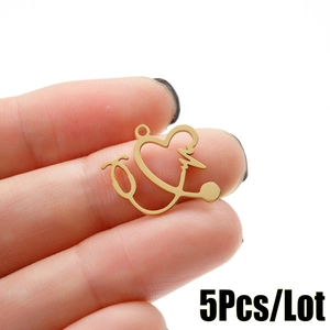 Stethoscope Heart Pendant Stainless Steel Heartbeat ECG For Medical Nurse Doctor Gift DIY Jewelry Making Fashion Commuter