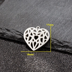 Minimalist stainless steel hollow heart pendant with geometric lines, 18mm x 17mm size