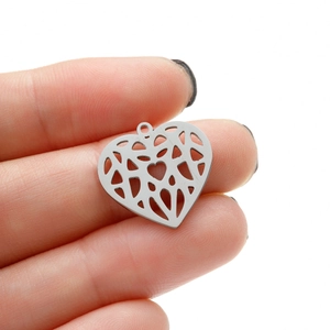 Minimalist geometric hollow heart pendant made of polished stainless steel for DIY jewelry