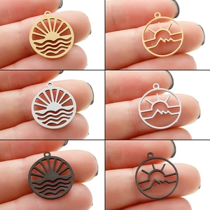 Minimalist Stainless Steel Circular Hollow Sun Wave Mountain Pendants Geometric Nature Charms For DIY Jewelry Making