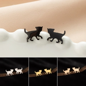 Cute Cat Stud Earrings Stainless Steel Animal Silhouette Smooth Polished Minimalist Fashion Jewelry For Women Girls
