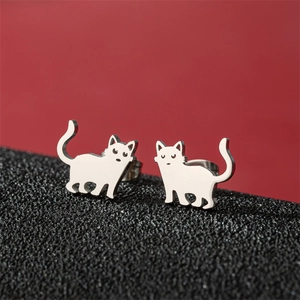 Boucles d'oreilles chat minimalistes en acier inoxydable poli argenté pour femmes