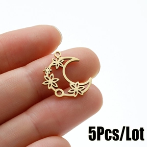 Stainless Steel Moon Floral Hollow Pendant For DIY Jewelry Making Polished Minimalist Accessory Without Chain