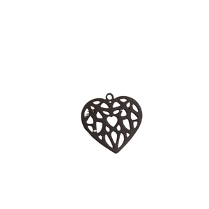 Matte black hollow heart pendant with geometric origami patterns for DIY jewelry necklace