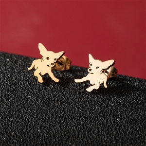 Boucles d'oreilles chihuahua minimalistes en acier inoxydable avec finition dorée polie