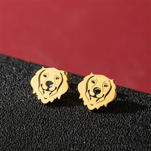 Cute golden retriever puppy stud earrings in polished stainless steel for women