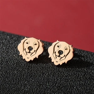Cute Golden Retriever dog head stud earrings in rose gold minimalist stainless steel
