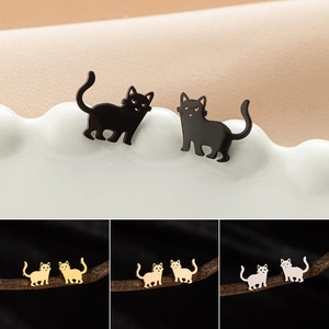 Boucles D'oreilles Puces Chat Creux En Acier Inoxydable Minimaliste Silhouette Animale Bijoux De Mode Femmes