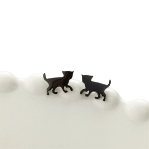 Cute black minimalist stainless steel cat silhouette stud earrings for women