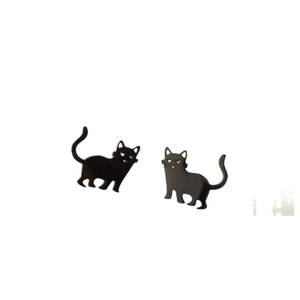 Boucles d'oreilles chat minimalistes en acier inoxydable noir ajouré pour femme