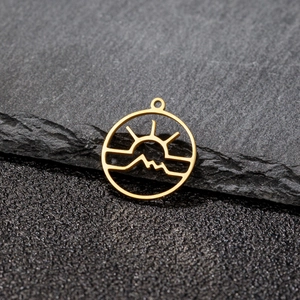 Minimalist gold hollow sun and mountain pendant for summer beach jewelry making