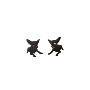 Boucles d'oreilles chiot en acier inoxydable noir mat pour les amoureux des animaux