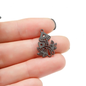 Schwarzer Edelstahl Pilz-Anhänger mit Blatt und Stern Design für DIY Schmuckherstellung