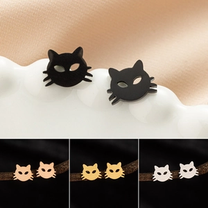 Cat Head Stud Earrings Stainless Steel Hollow Design Minimalist Cute Animal Fashion Jewelry For Women