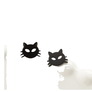 Minimalist black cat stud earrings in matte finish on a clean white background