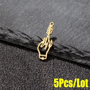 Gothic Stainless Steel Hand Holding Flower Leaf Pendant Retro Punk Hollow Out Hand Gesture DIY Jewelry Accessory For Men Women