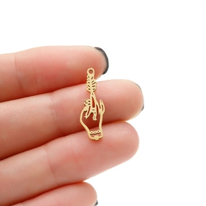 Vintage Gothic gold middle finger pendant charm made of polished stainless steel