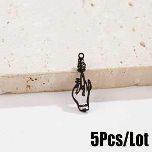 Gothic black openwork hand and flower pendant charm made of durable stainless steel