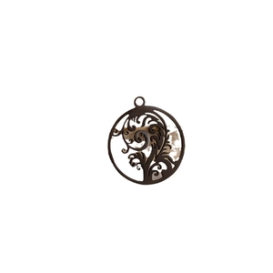Black round hollow tree of life pendant in stainless steel with intricate pattern