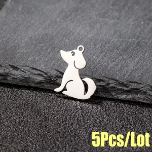 Lot de 5 breloques chien mignon en acier inoxydable argenté pour bijoux personnalisés