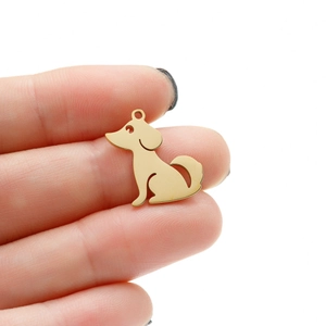 Pendentif chien en acier inoxydable doré poli avec fini miroir pour création de bijoux