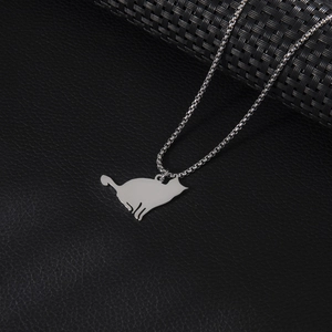 Minimalist Sitting Cat Silhouette Pendant Necklace Stainless Steel Long Chain Fashion Animal Jewelry For Women Girls