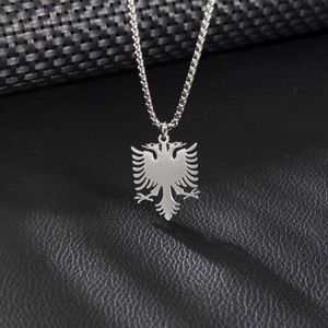 Polished stainless steel Albania eagle map pendant necklace with sturdy box chain