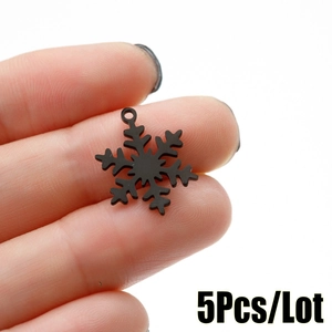 5Pcs set of luxury matte black snowflake pendants in durable stainless steel