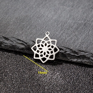 14mm Mandala flower pendant in polished stainless steel for DIY jewelry making