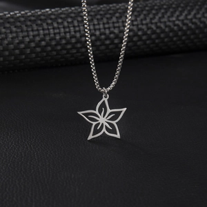 Collier Pendentif Fleur Ajourée Acier Inoxydable Motif Fleur De Cerisier Étoile Bijoux Mode Pour Femmes Argent