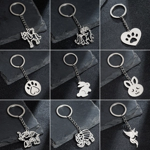 Stainless Steel Keychain Hollow Animal Pendant Unicorn Elephant Rabbit Phoenix Key Ring For Women Men Minimalist Silver