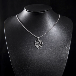 Monstera Palm Leaf Pendant Necklace Stainless Steel Hollow Cutout Design Fashion Tropical Style For Women