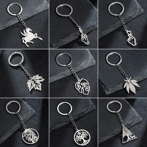 Stainless Steel Keychain Plant Maple Monstera Leaf Tree Of Life Pegasus Heart Gesture Silver Minimalist Metal Key Ring