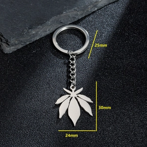 Polished stainless steel maple leaf keychain with 25mm ring and 30x24mm leaf pendant