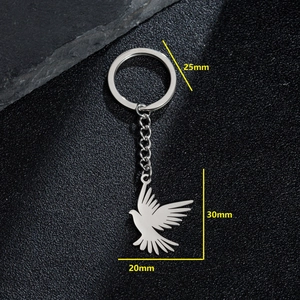 Silver dove bird pendant keychain in stainless steel with 30mm x 20mm charm dimensions