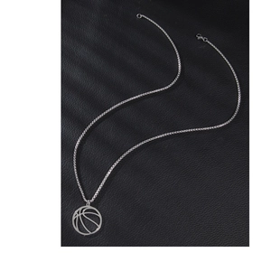 Minimalist silver stainless steel basketball pendant necklace with hollow sports design